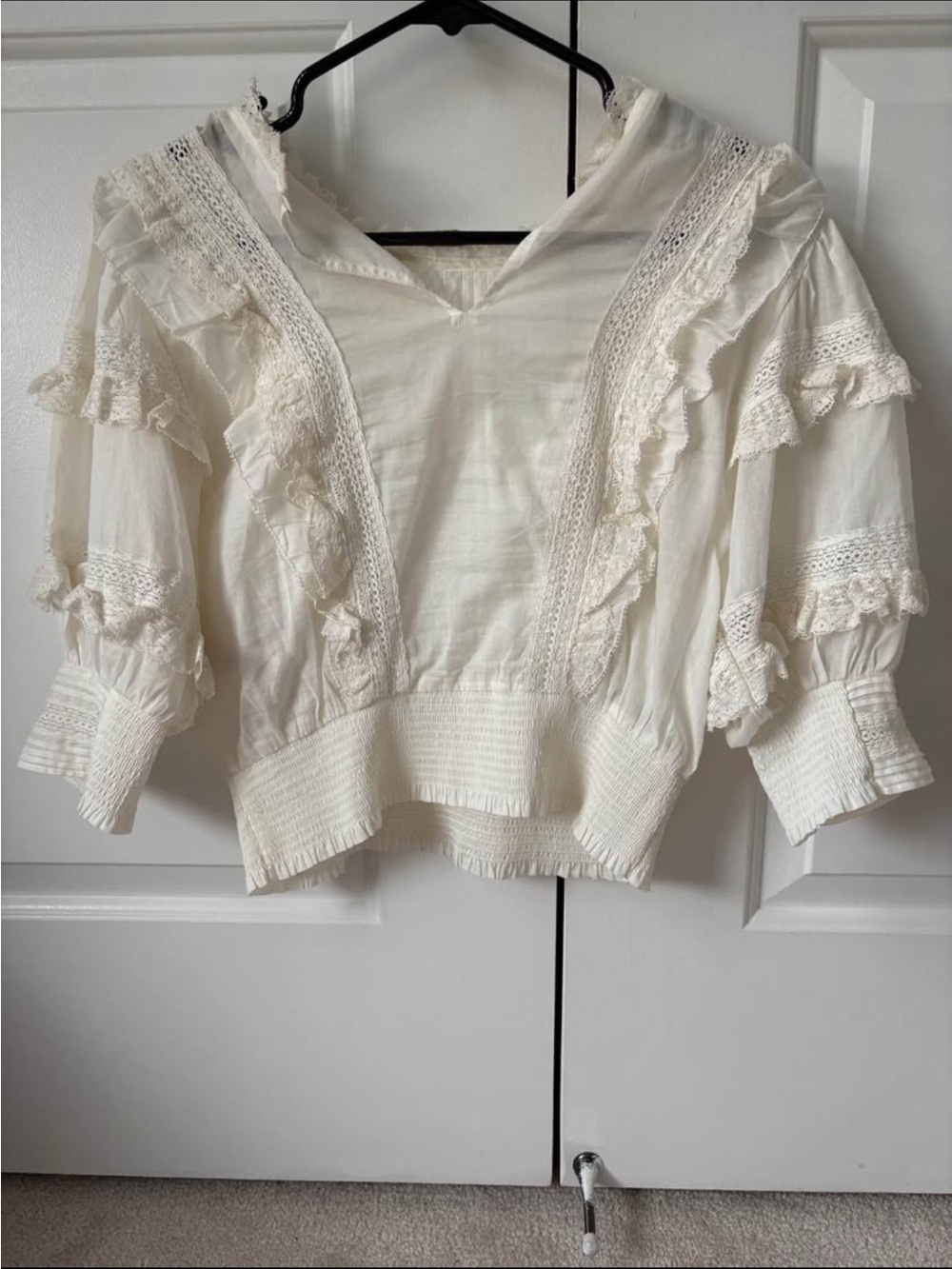 Sunday Best White Lace Pintuck Smocked Crop Blouse - Picture 3 of 4